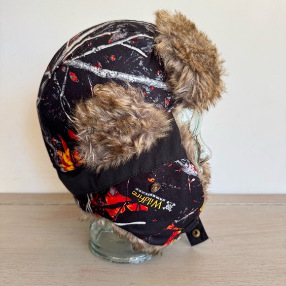 Hot Shot Fire Camo Hunting Trapper Cap Aviator Faux‎ Fur Ear Flaps Size Adult L - Picture 1 of 10